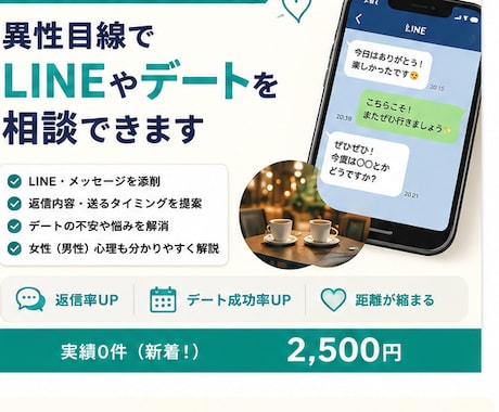 マッチ後のLINEやデートを相談できます 返信率とデート成功率アップを目指します イメージ1