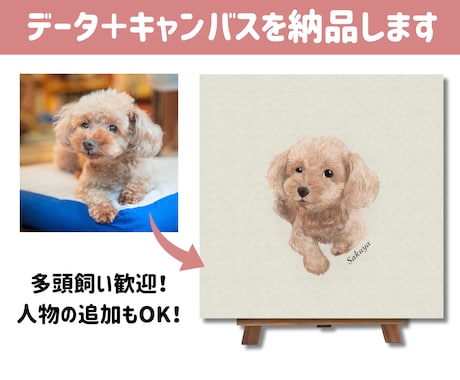 ペットの似顔絵キャンバスアート描きます 多頭飼い＆人物追加歓迎！ギフトにもおすすめです♪送料無料 イメージ1