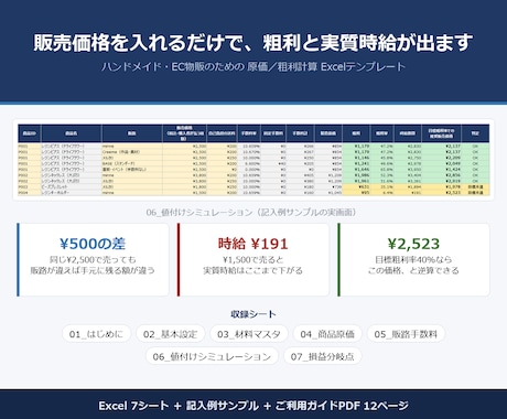 ハンドメイドの原価・粗利計算Excelを販売します イメージ1