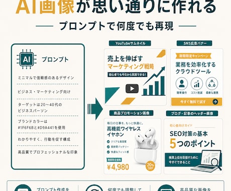AI画像を思い通りに作るプロンプト作成します 何度でも再現可能！あなたのAIで高品質画像が作れます イメージ1