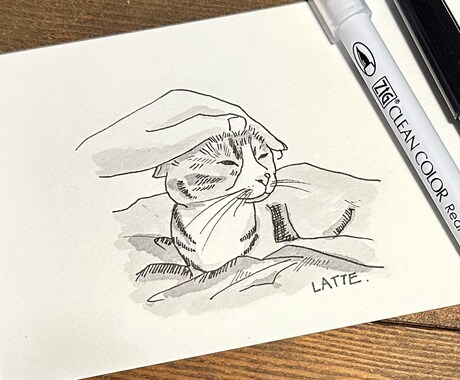 ペットの猫を白黒ペン画でポストカードに描きます アナログのペン画で味のある一枚を〜郵送のみ対応〜 イメージ2