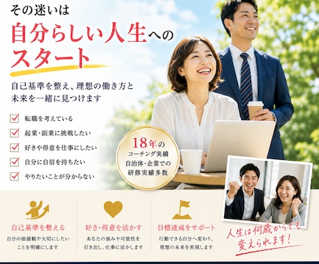 自己基準を整え転職や起業をサポートします 「このままでいいのかな」その迷いは自分らしい人生へのスタート イメージ1