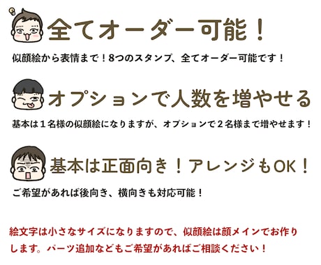 あなただけの似顔絵でLINE絵文字を作成します フルオーダーでこだわりのにがおえもじをお作りします イメージ2