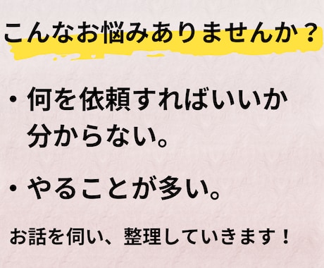 業務の洗い出し整理を一緒にいたします 業務の洗い出しを行いながら、委託可能な業務をご提案します！ イメージ2