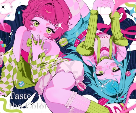 キラキラポップな可愛い女の子を描きます グッズ、記念イラストにおすすめです！！ イメージ1