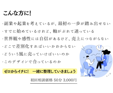 起業・副業【アイディア壁打ち】相談お受けします ふんわりした想いを、無理なく整理「売れるカタチ」に一緒に。 イメージ2
