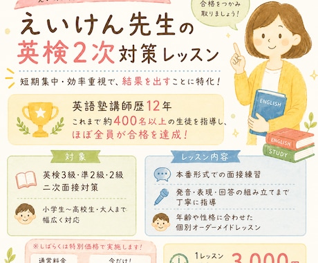 えいけん先生　短期集中英検2次対策レッスンをします 子どもから大人まで、効率的に英検2次を突破！ イメージ1