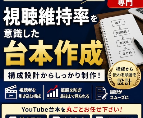 視聴維持率を意識したYouTube台本を作成します 構成整理から、最後まで見られる台本へ イメージ1