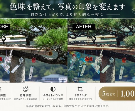 写真を自然で見栄えよくレタッチします 色味・明るさ・構図を丁寧に整えます イメージ2
