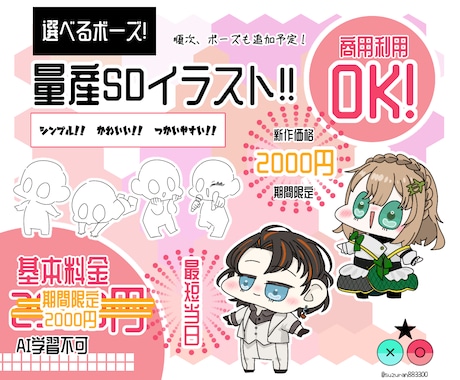 選ぶだけ!!【量産】SDキャラクター描きます イメージ1