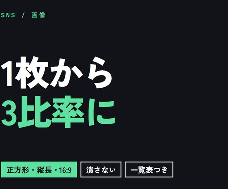 SNS用に画像を3つの比率で書き出します 正方形・縦長・16:9を1枚から同時に作ります イメージ1
