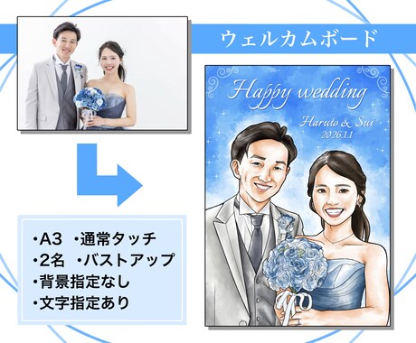 1人1000円〜温かい似顔絵を制作いたします 還暦・誕生日・結婚式など、記念日に思い出に残る似顔絵を。 イメージ2
