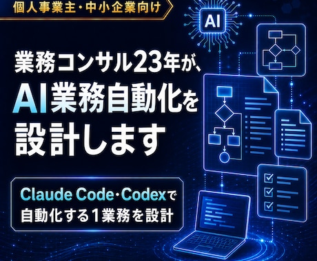 業務コンサル23年が、AI業務自動化を設計します Claude Code・Codexで自動化する1業務を設計 イメージ1