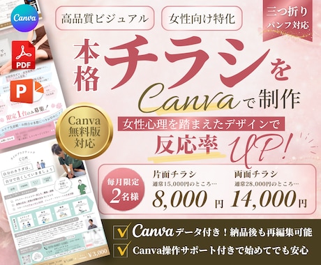 女性向け特化｜本格チラシをCanvaで制作します イメージ1