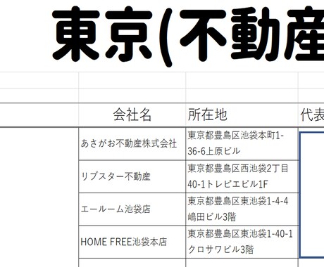 エクセルで東京都、埼玉の不動産屋のリスト作成します 東京都、埼玉の不動産屋を多く知りたい方へ イメージ1
