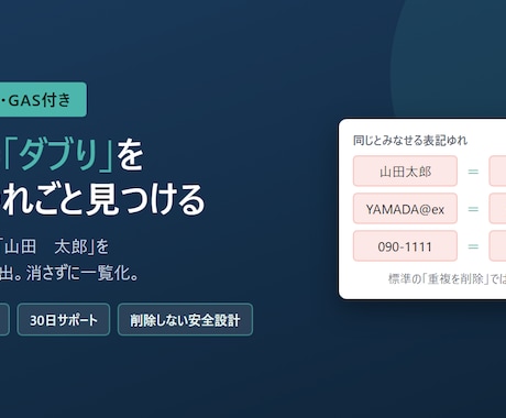 名簿の重複を表記ゆれごと見つけて名寄せします 山田太郎と山田　太郎を同じ人と判定｜消さないので誤削除ゼロ イメージ1