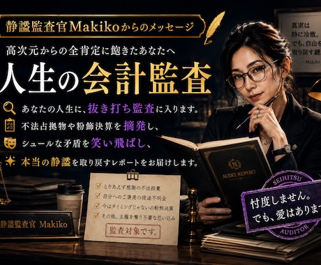 静謐監査官Makikoからのメッセージお届けします 高次元からの全肯定に飽きたあなたへ。人生の会計監査。 イメージ1