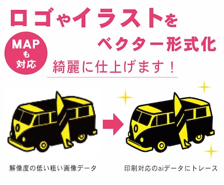 ロゴやイラスト・粗い画像をaiデータに修正致します 画像データをトレースしてベクター形式化致します。 イメージ1