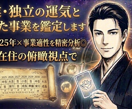 副業・独立の運気と適した事業を鑑定します 鑑定歴25年×事業適性を精密分析◎海外在住の俯瞰視点を提供 イメージ1
