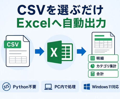 売上CSVを経理用Excelへ自動変換します Windows 11対応・CSVを選ぶだけで集計出力 イメージ2