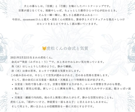 愛犬との絆としつけを算命学で読みます 性格・相性・スピリチュアルな意味まで。風水アドバイス付き イメージ2