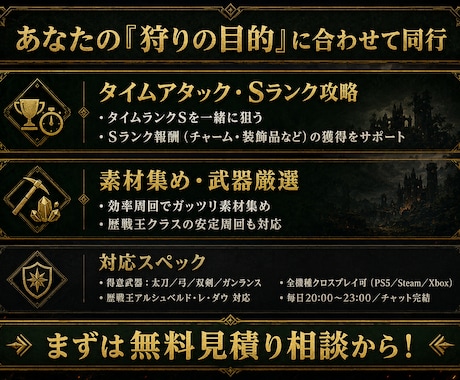 モンハンワイルズ｜Sランク挑戦＆素材集め同行します レコランS勢が同行｜タイムアタックも効率周回もお任せ イメージ2