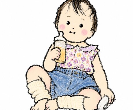 赤ちゃん（〜2歳くらい）のイラストを作成します クレヨン画の画風で一部デフォルメしたイラストを作成します イメージ2