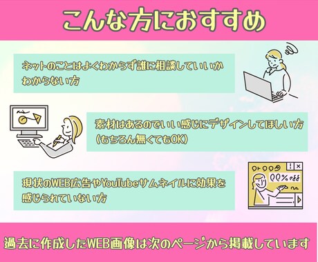 クリックしたくなる！WEB画像作成します ネットのことがよくわからない方歓迎！まずはご相談ください。 イメージ2