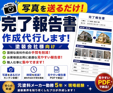 塗装会社向け！劣化診断書・完了報告書を代行します 写真を送るだけで、外壁塗装工事の報告書を作成 イメージ1