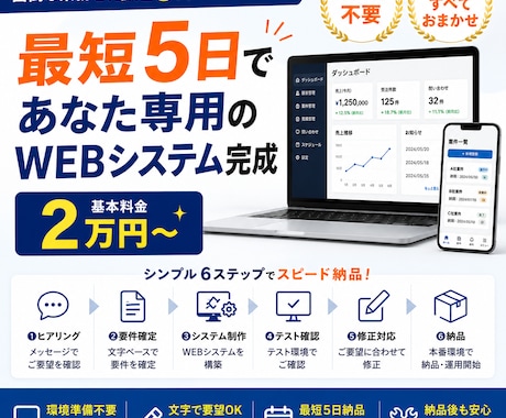 最短5日2万円~WEBシステムをスピード開発します 最短5日であなた専用のWEBシステム完成 イメージ1