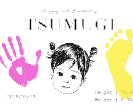 イラスト入り手形足形パネルを制作します バースデーフォトやお誕生日会に世界に一つのパネルを イメージ1