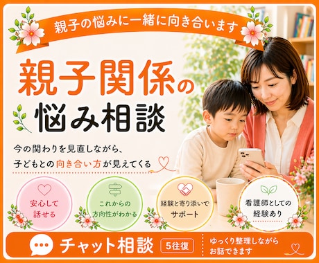親子関係に悩む方へ／その気持ち、一緒に整理します 子どもとの関わり・親との関わり方を考える、チャット相談5往復 イメージ1