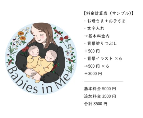 即対応！似顔絵のマタニティマークをおかきします ひとりも、ふたごも、みつごも！みんなそろったマタニティマーク イメージ2