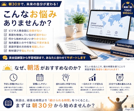 朝30分から英語学習を習慣化します 英語はスポーツ。毎日の短時間トレーニングから始めましょう。 イメージ2