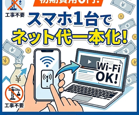 初期費0円！今のスマホ1台でネット代一本化教えます 機種変更なし！今のスマホの設定だけで通信費を大幅に削ります イメージ1