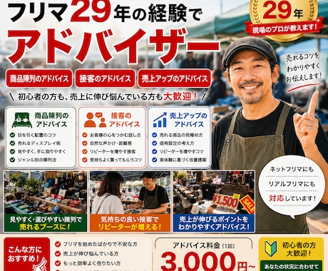 フリマ29年の経験で売上改善します 現場29年の実践経験で売れるコツを伝授 イメージ1