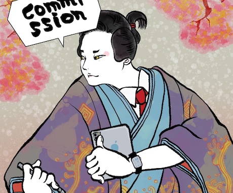和風／浮世絵テイストでアイコン描きます デジタルでも筆感を出しアナログ風の色付けをします。 イメージ2