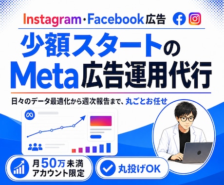 少額予算からMeta広告で売上を伸ばします 月50万未満のアカウント限定！初期画像3枚付きで丸投げOK イメージ1
