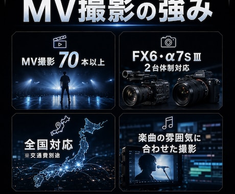 MV・ミュージックビデオ撮影します MV撮影70本以上。楽曲の魅力が伝わる映像素材を撮影します イメージ2