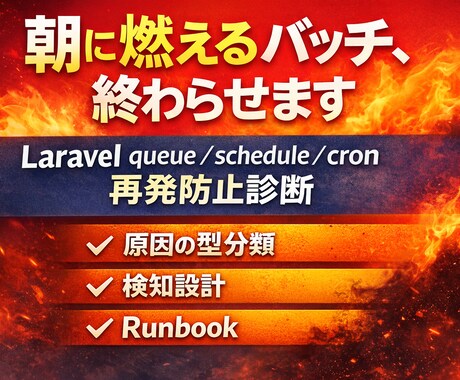 Laravelバッチ再発防止診断します 朝に燃える定期処理を終わらせる イメージ1