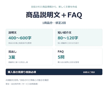 商品仕様から説明文とFAQを作ります イメージ1