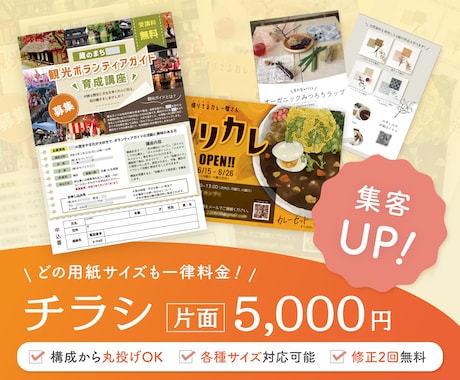 集客UP！伝わるチラシ・DMデザインを制作します 構成・内容整理から丁寧にサポートいたします イメージ1