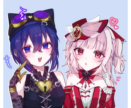 2人組の可愛すぎるペアイラスト描きます 透明感と可愛さが推しポイントです イメージ2