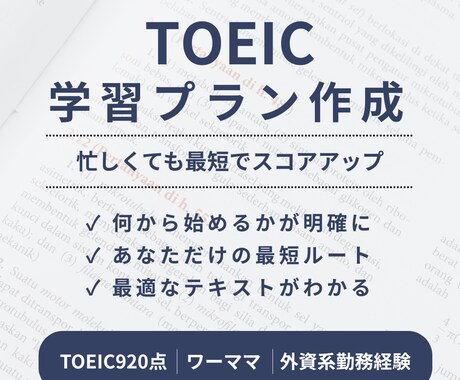 TOEIC勉強お悩み相談・学習計画を作ります 初心者～3カ月で効率よくスコアアップを狙う学習法 イメージ1