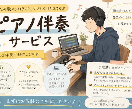 ピアノ弾き語り風伴奏を作成します 完璧すぎない、ちょうどいい伴奏を求めてませんか? イメージ1