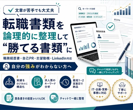 あなたの経歴を「担当者に刺さるロジック」にします エンジニア視点の「構造化」により、ロジックで通過を狙います イメージ1