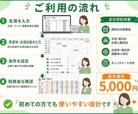 シフト表作成を自動化できます 希望休も条件も反映して自動作成 イメージ2