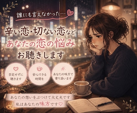 辛い恋・切ない恋などあなたの恋の悩みお聴ききします あなたの想いをぶつけて大丈夫です！私はあなたの味方です♡ イメージ1