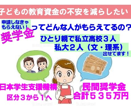 シングルでも私立高３人・私大２人分の学費出せてます 返済不要の民間535万円（合計）＋国の奨学金で乗り切った！ イメージ1