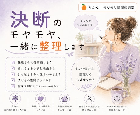 決断のモヤモヤ、一緒に整理します 答えはあなたの中に。一緒に整理します イメージ1